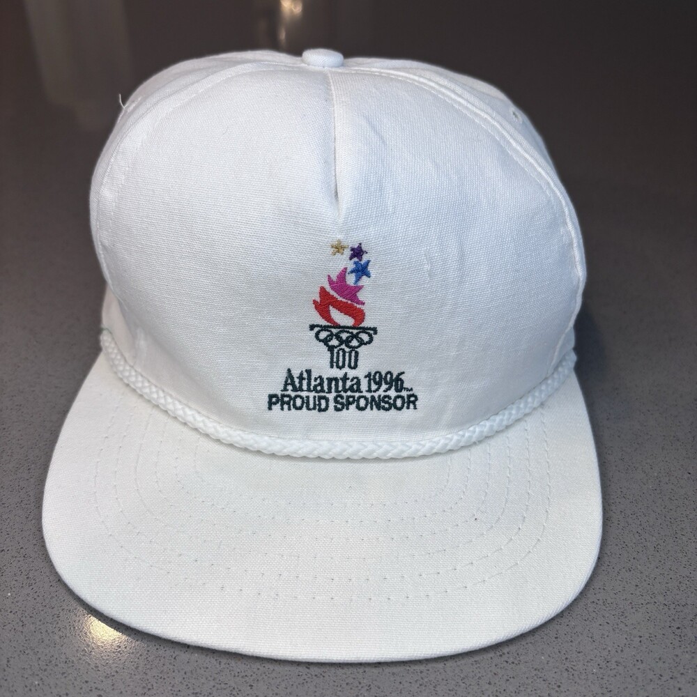 Vintage Olympics Hat Atlanta White Snap Back Swingster Cadillac 1996 Cap